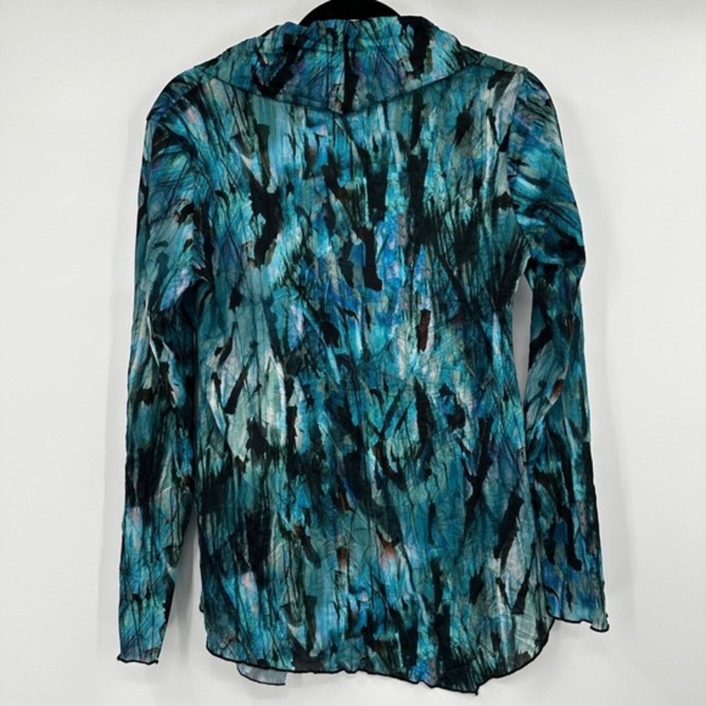 SNO SKINS Teal and Black Abstract Cowl Neck Long Sleeve Top - Picture 4 of 4